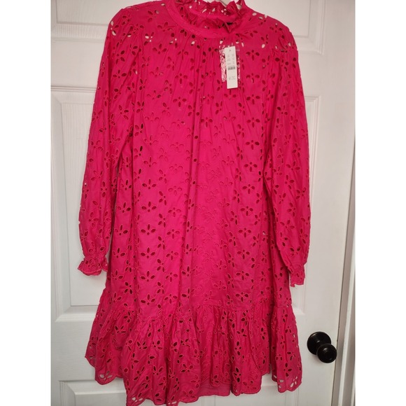 J.Crew Womens 2XL Mini dress Fuscia Pink Eyelet with slip Valentines day NWT - Picture 1 of 8